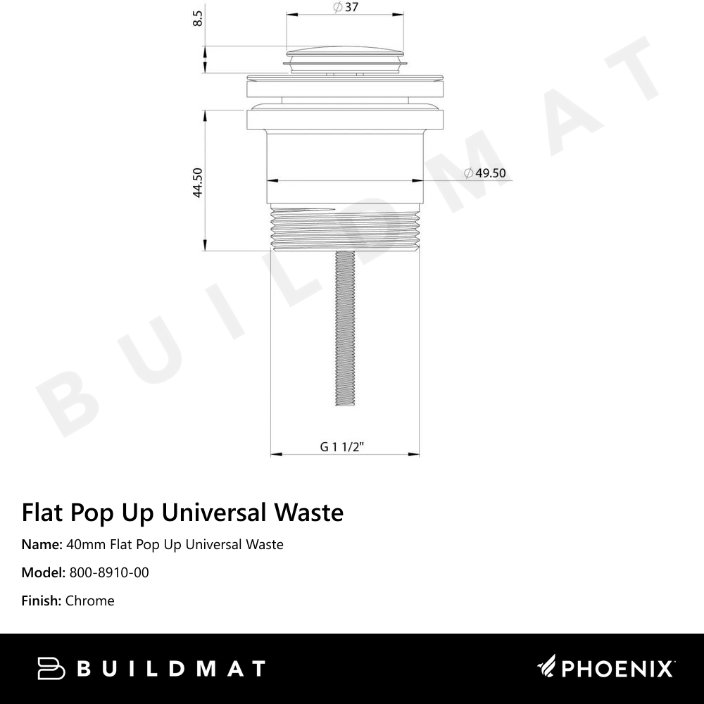 40mm Flat Pop Up Universal Waste Chrome