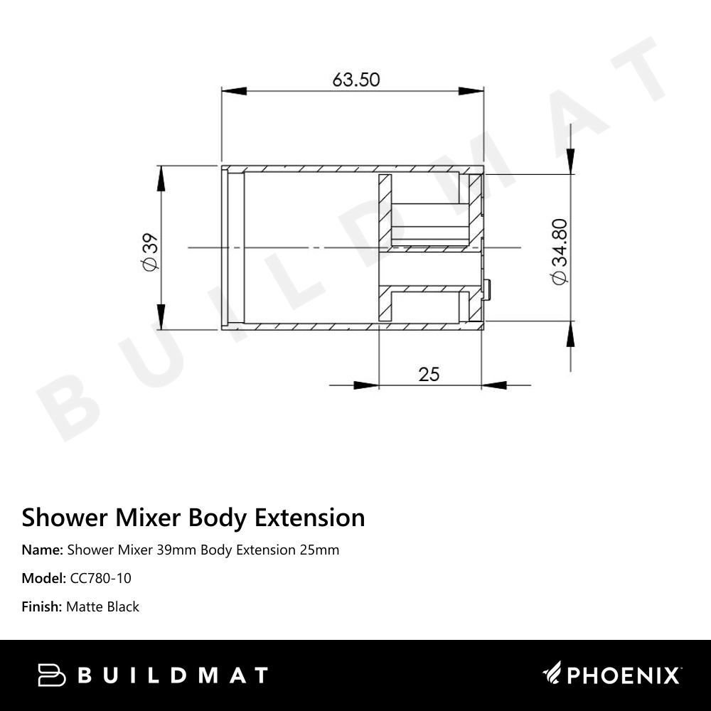 Shower Mixer Body Extension 25mm Matte Black