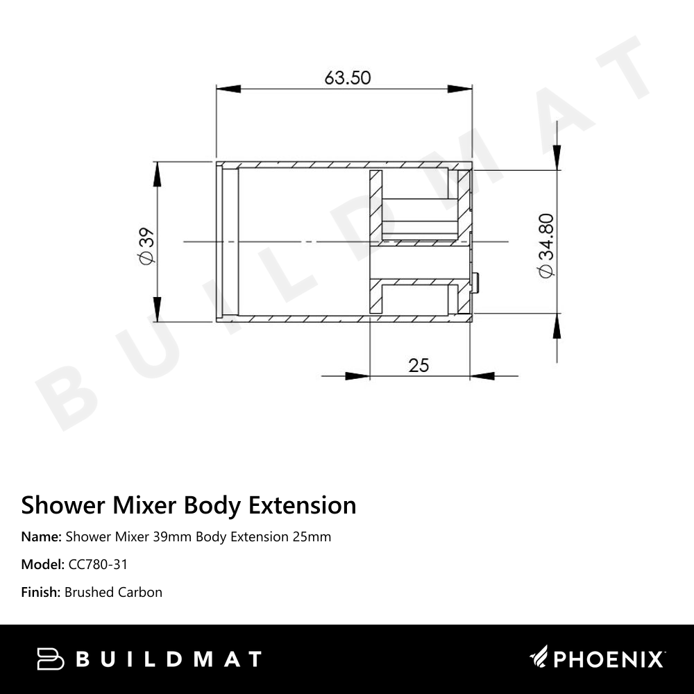 Shower Mixer Body Extension 25mm Brushed Carbon