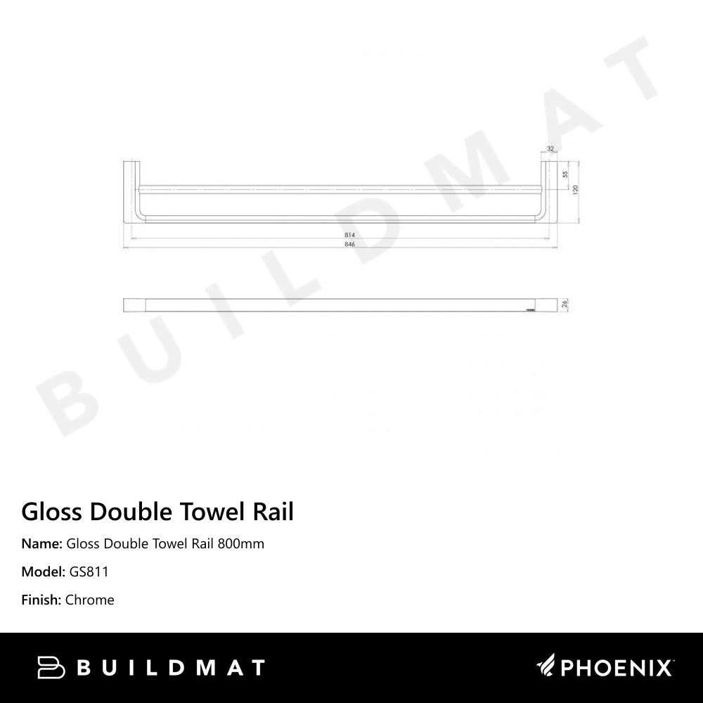 Gloss Double Towel Rail 800mm Chrome