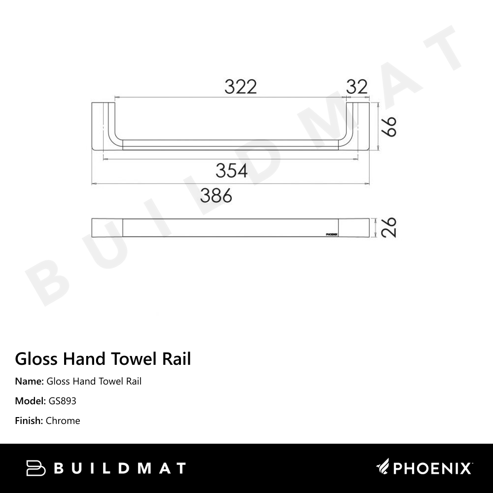 Gloss Hand Towel Rail Chrome