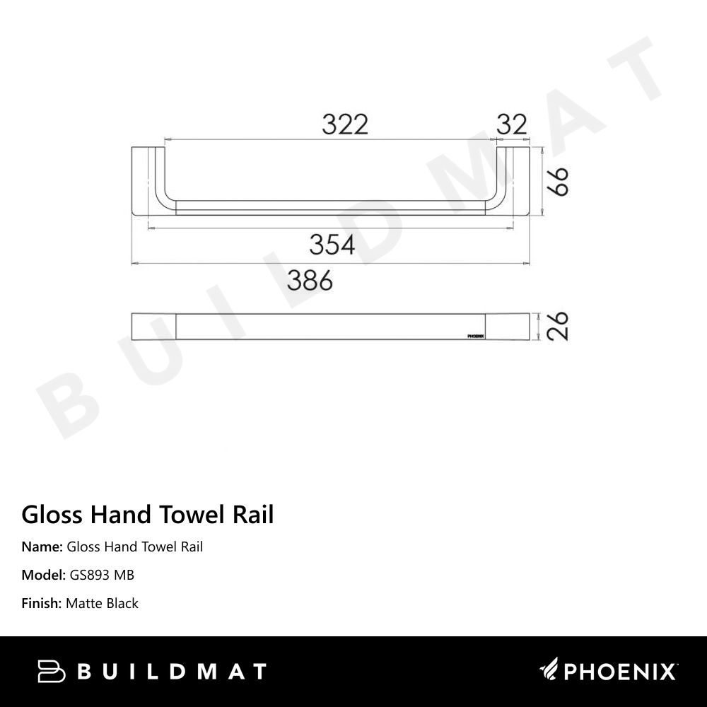 Gloss Hand Towel Rail Matte Black