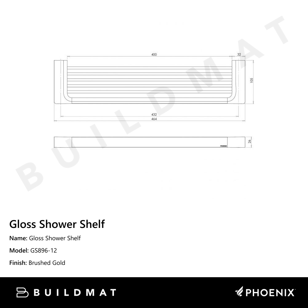 Gloss Shower Shelf Brushed Gold