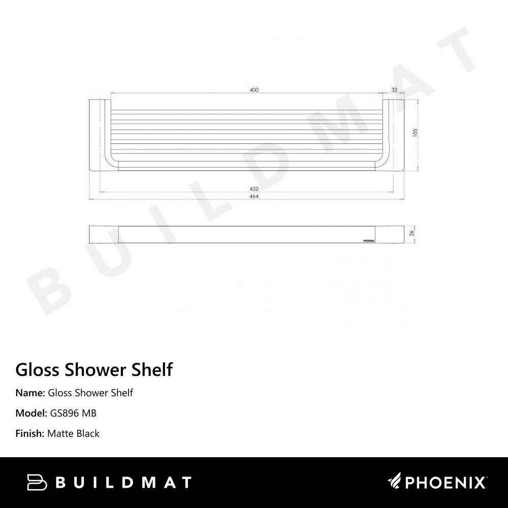 Gloss Shower Shelf Matte Black