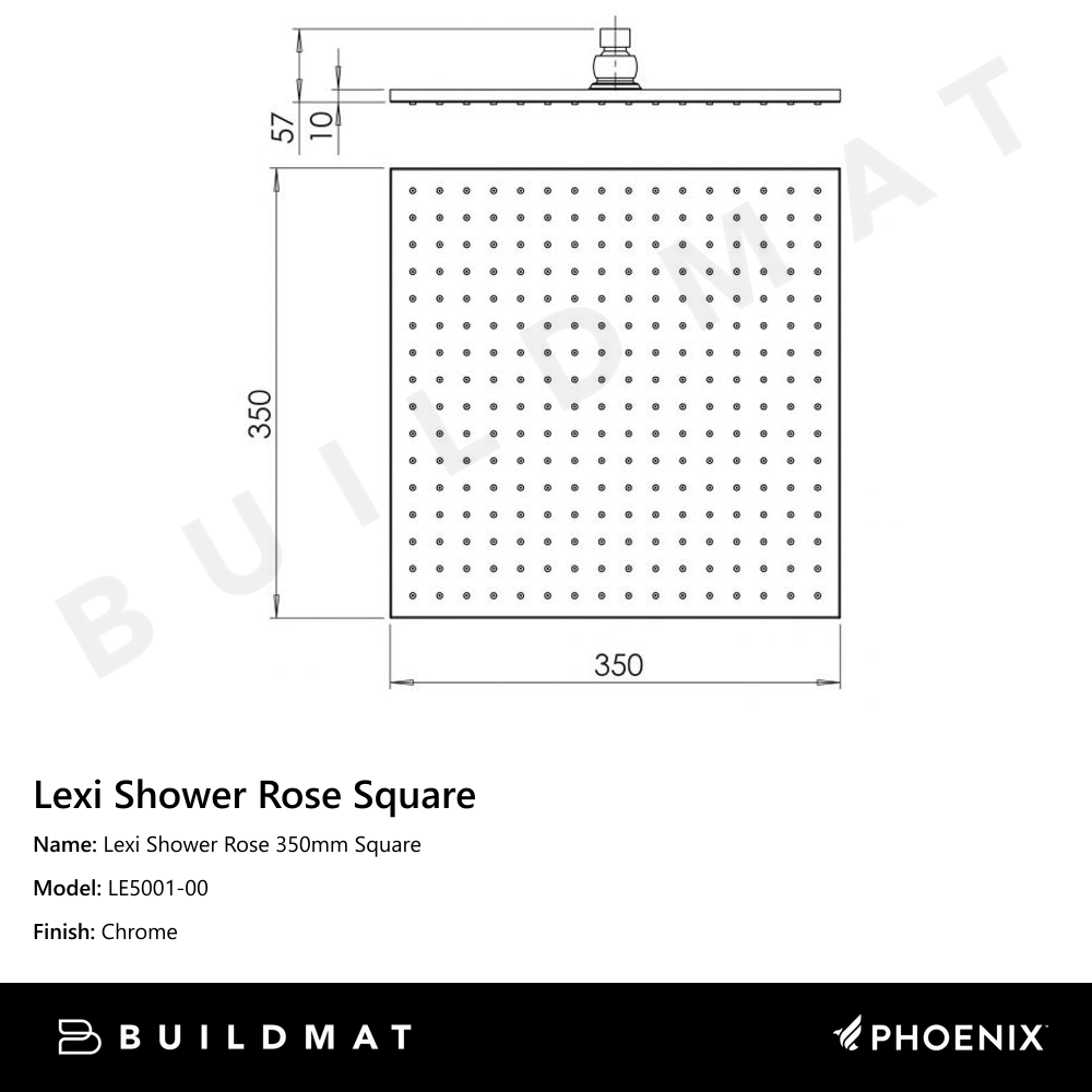 Lexi Shower Rose 350mm Square Stainless Steel