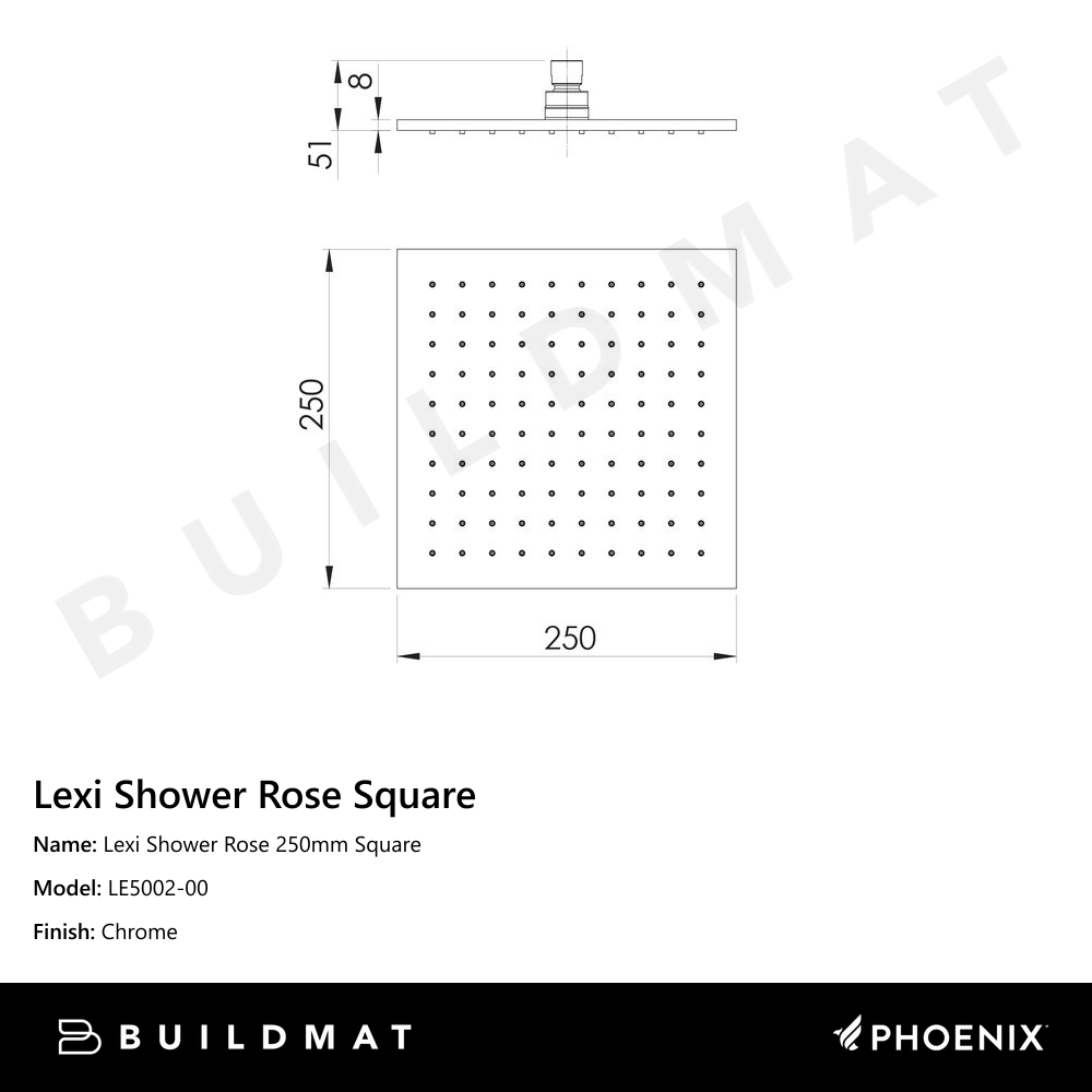 Lexi Shower Rose 250mm Square  Stainless Steel