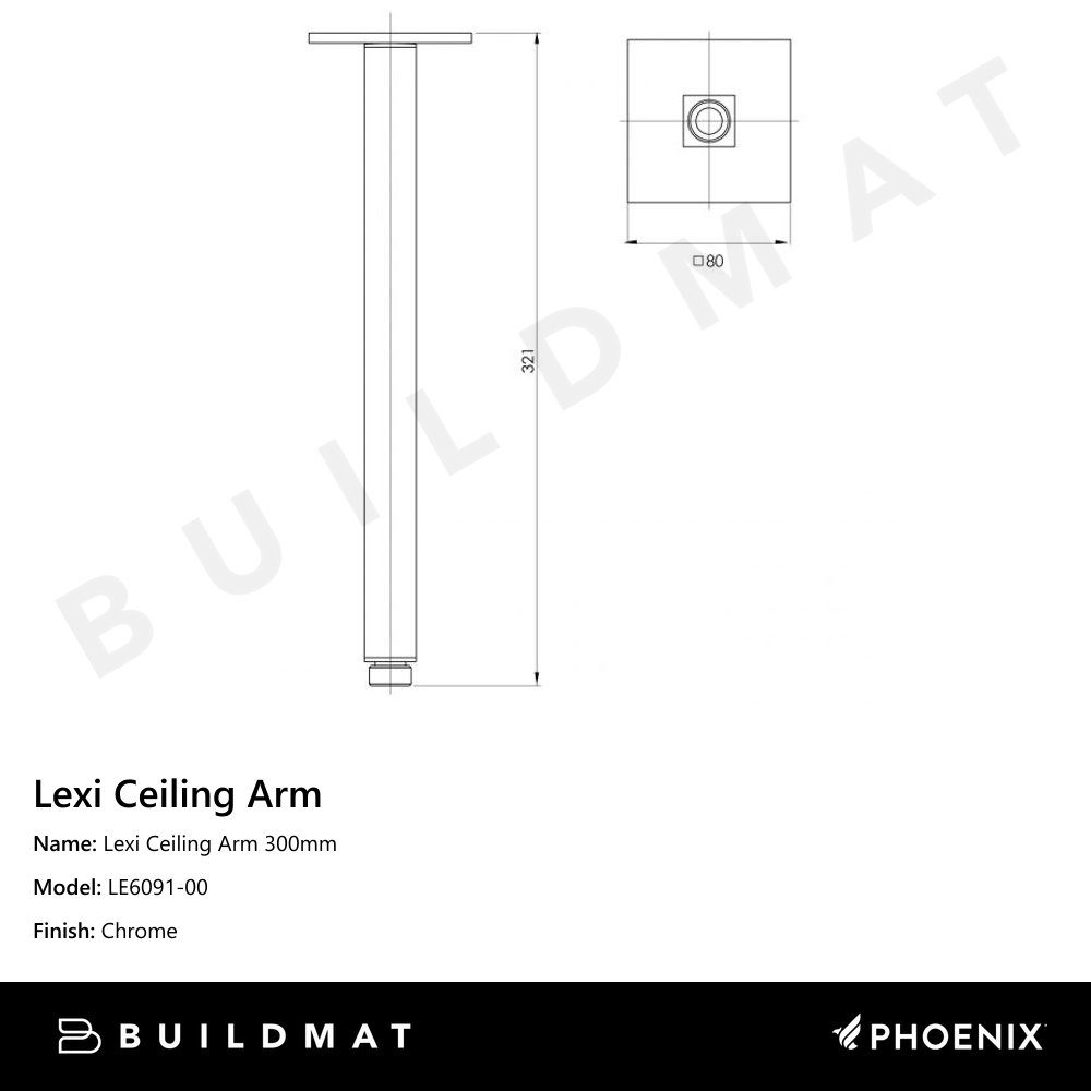 Lexi Ceiling Arm 300mm Chrome