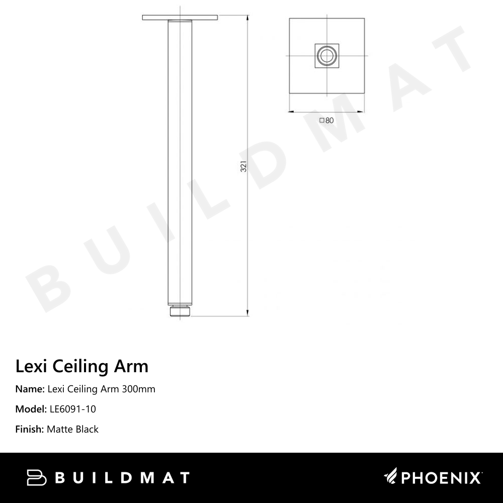 Lexi Ceiling Arm 300mm Matte Black