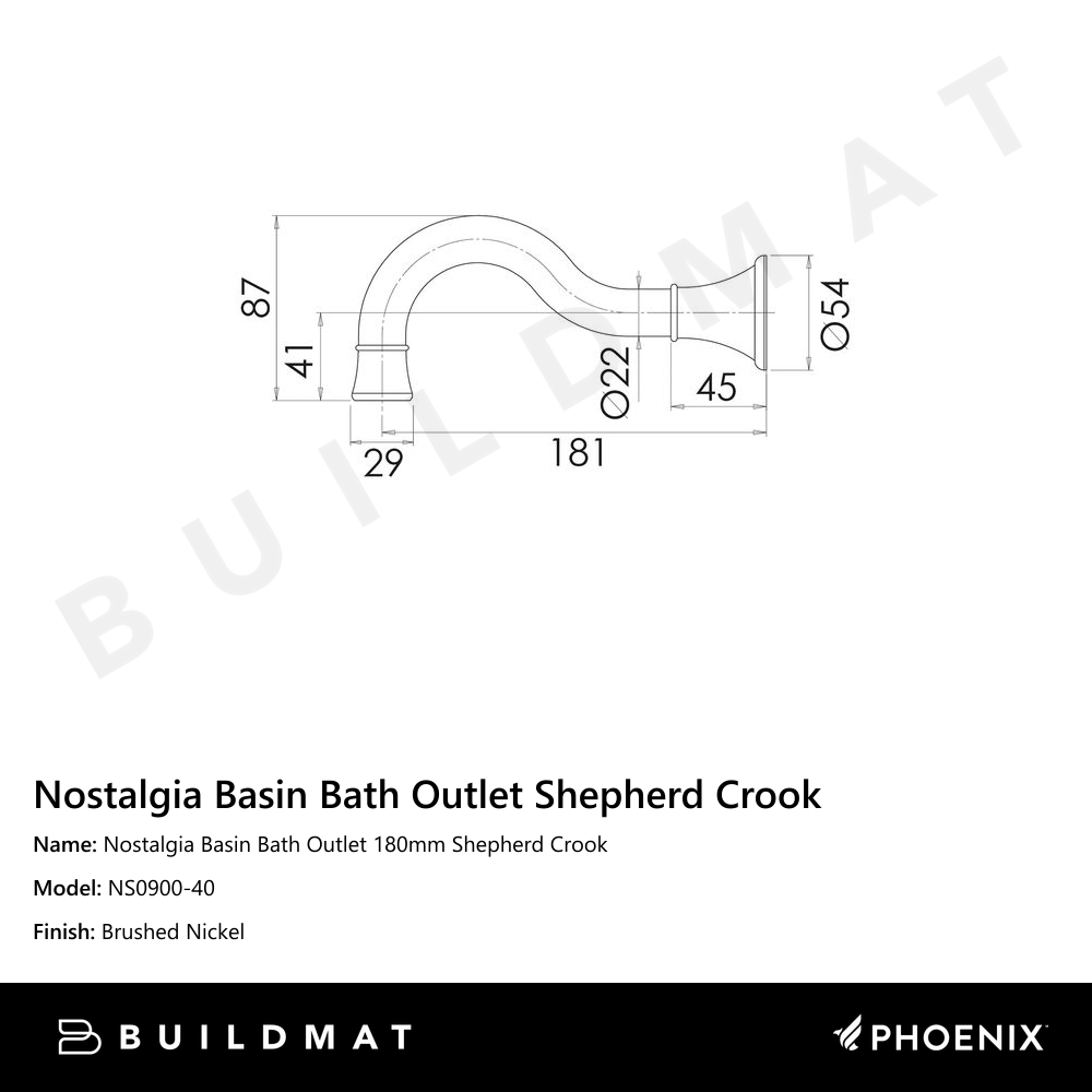 Nostalgia Basin / Bath Outlet 180mm Shepherds Crook  Brushed Nickel