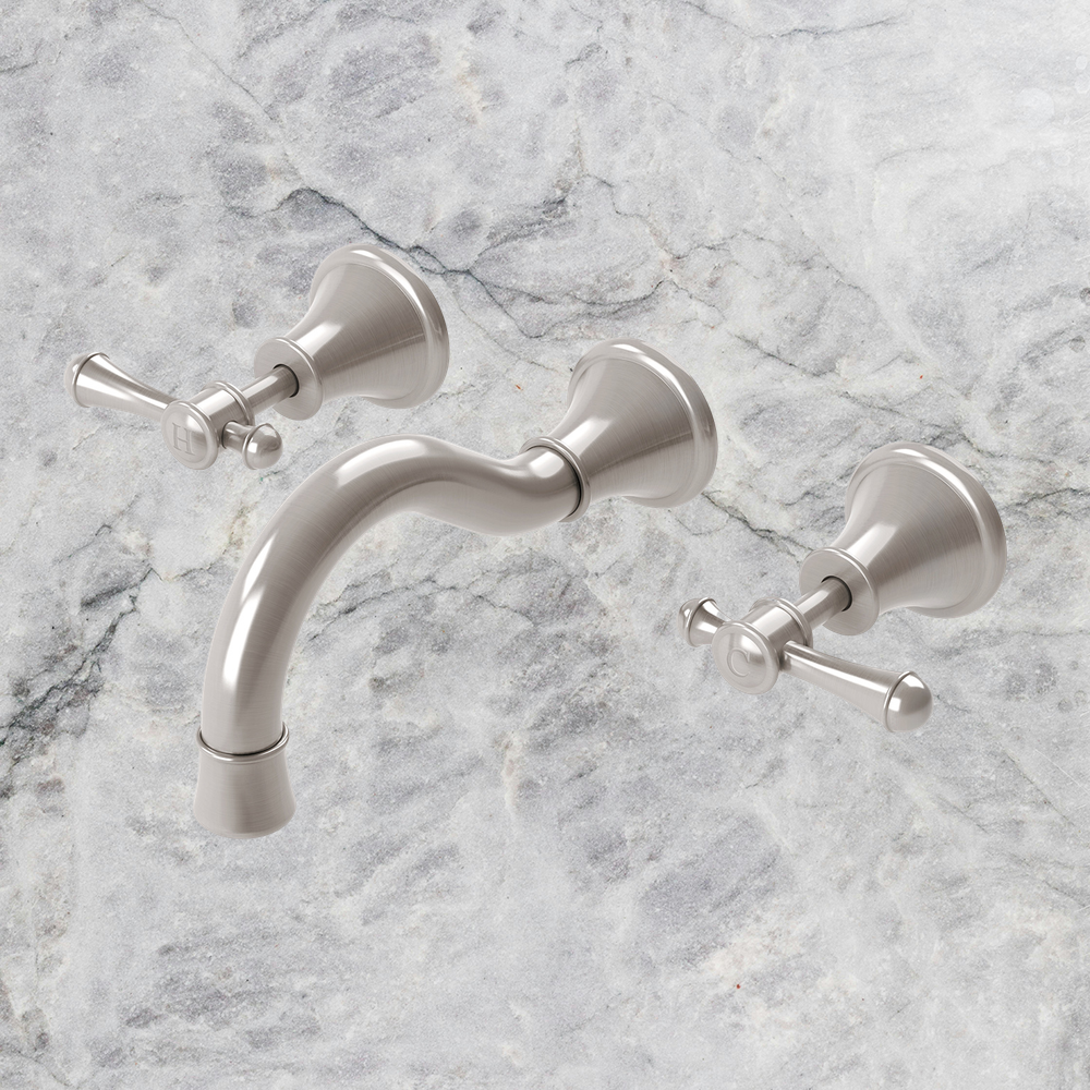 Nostalgia Lever Basin / Bath Set 180mm Shepherds Crook Brushed Nickel