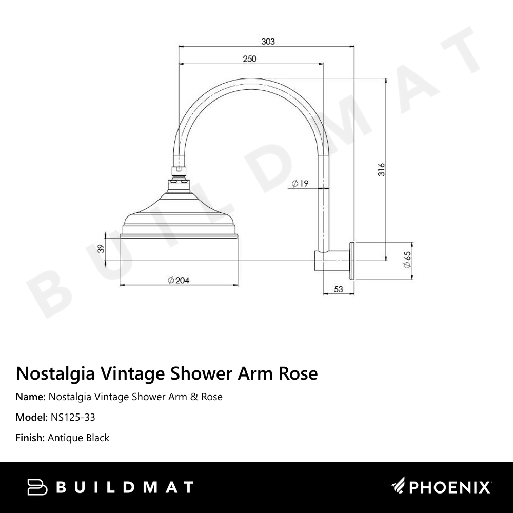 Nostalgia Vintage Shower Arm & Rose Antique Black