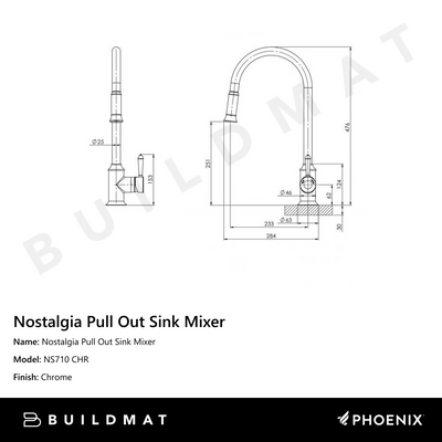 Nostalgia Pull Out Sink Mixer 230mm Chrome