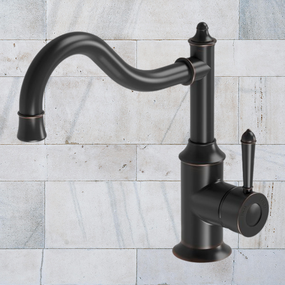 Nostalgia Sink Mixer 220mm Shepherds Crook Antique Black