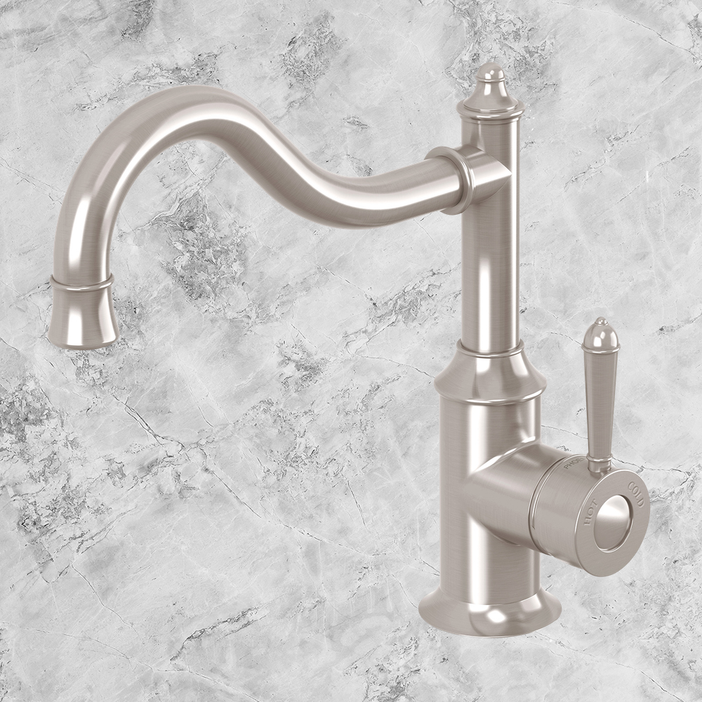 Nostalgia Sink Mixer 220mm Shepherds Crook Brushed Nickel