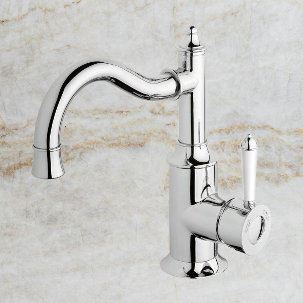 Nostalgia Basin Mixer 160mm Shepherds Crook Chrome White