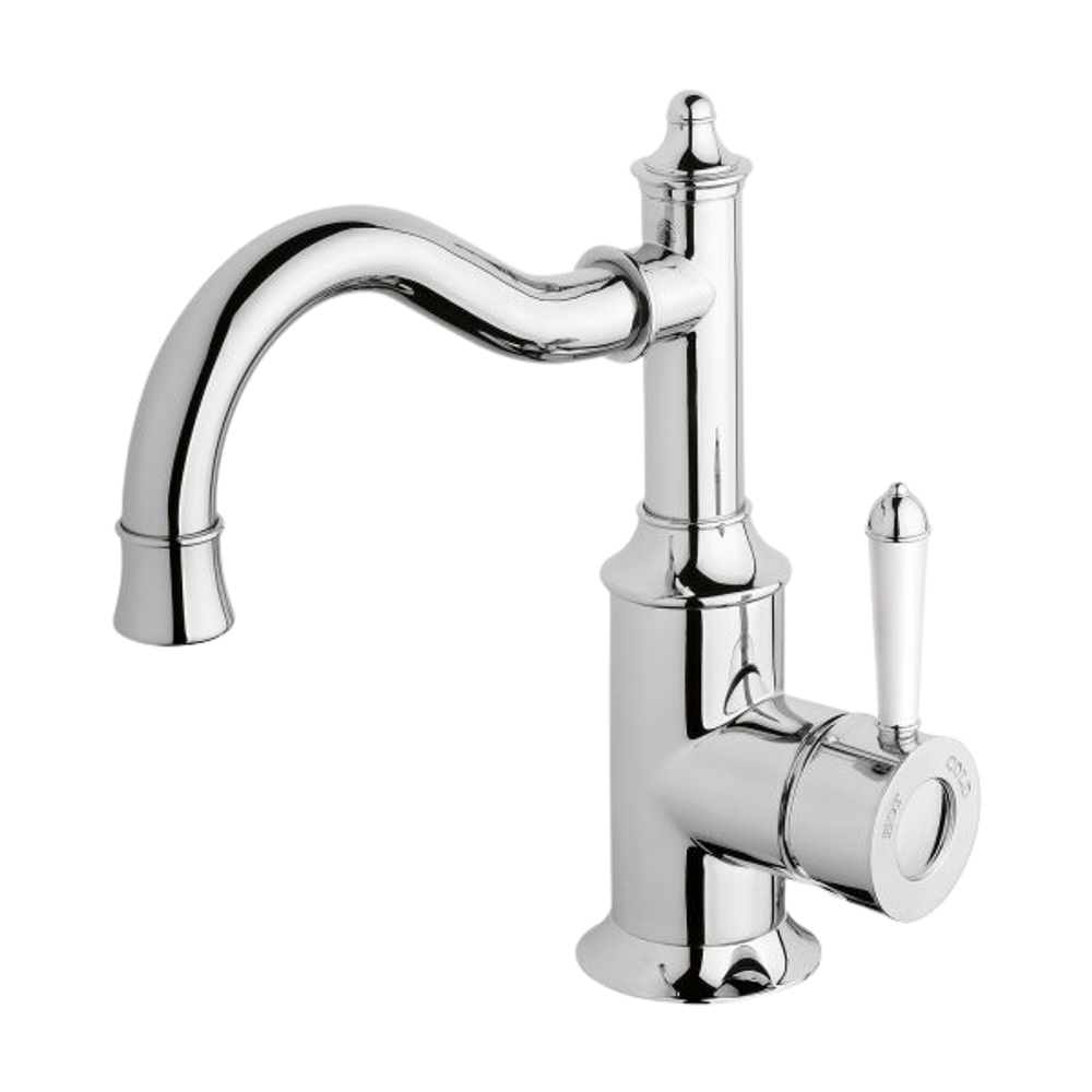 Nostalgia Basin Mixer 160mm Shepherds Crook Chrome White