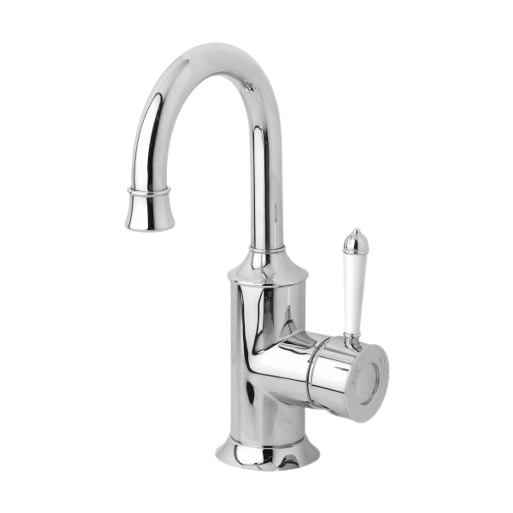 Nostalgia Basin Mixer 120mm Gooseneck Chrome White