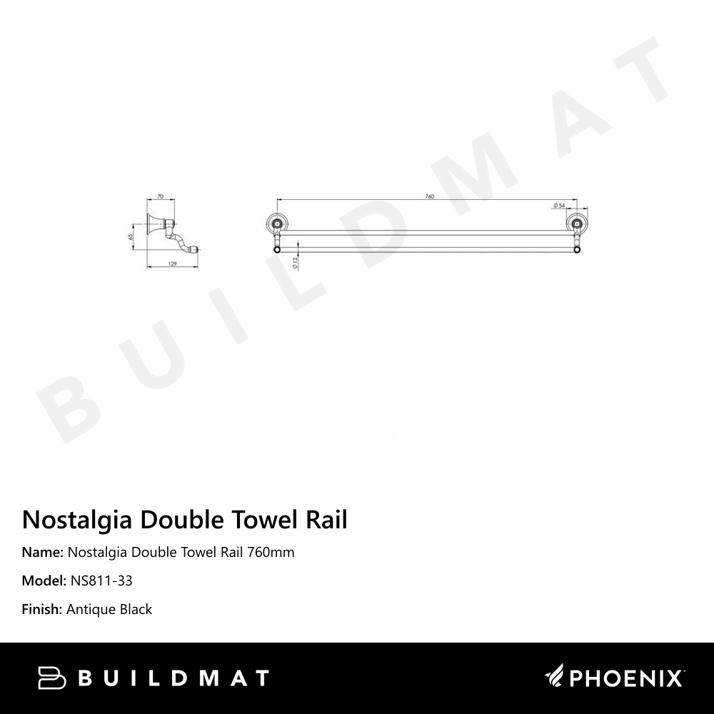 Nostalgia Double Towel Rail 760mm Antique Black