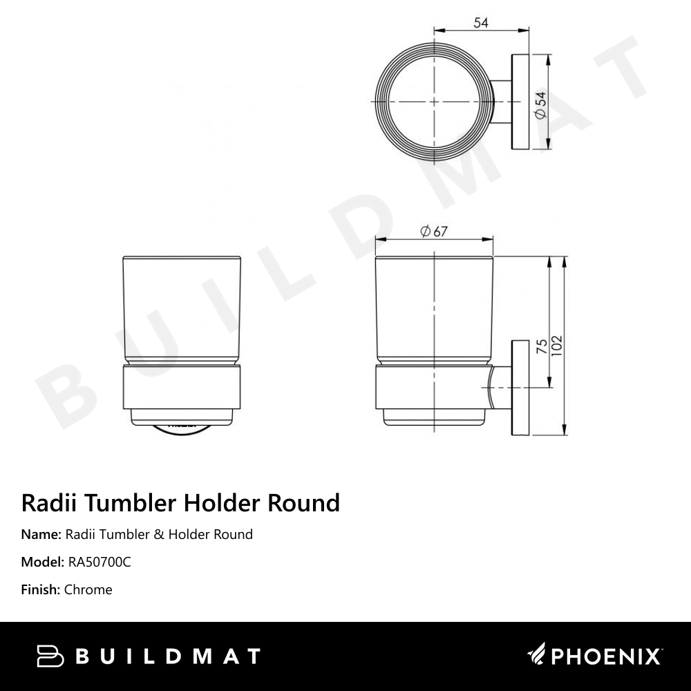 Radii Tumbler & Holder Round Chrome