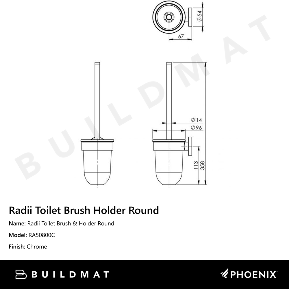 Radii Toilet Brush & Holder Round Chrome