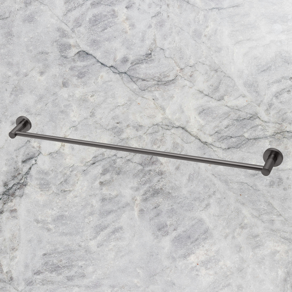 Radii Single Towel Rail 800mm Round Plate Brushed Carbon