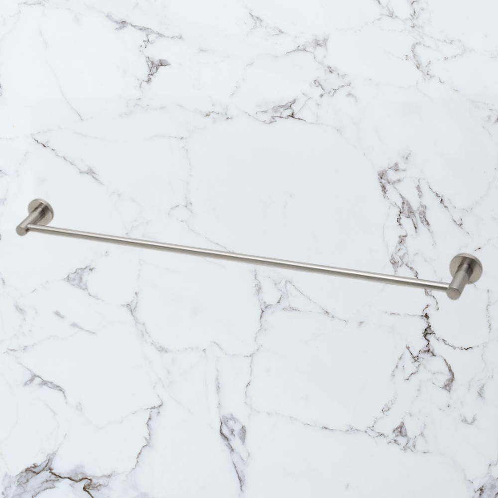 Radii Single Towel Rail 800mm Round Plate Brushed Nickel