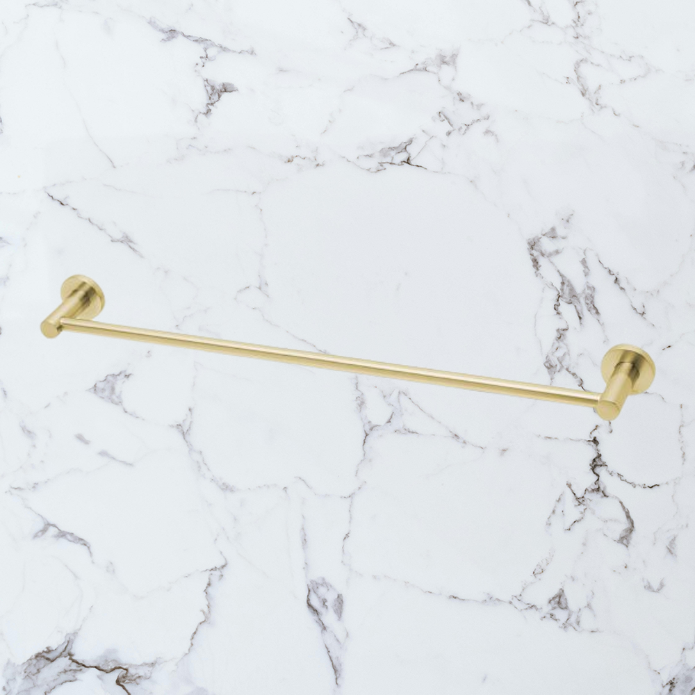 Radii Single Towel Rail 600mm Round Plate Brushed Gold