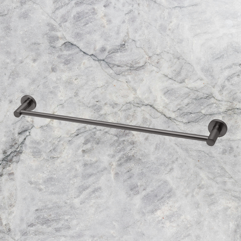 Radii Single Towel Rail 600mm Round Plate Brushed Carbon