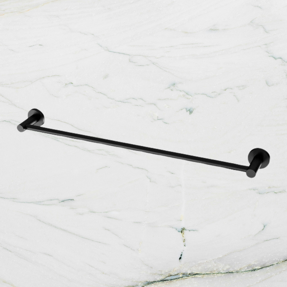 Radii Single Towel Rail 600mm Round Plate Matte Black