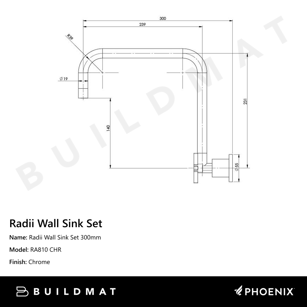 Radii Wall Sink Set 300mm  Chrome