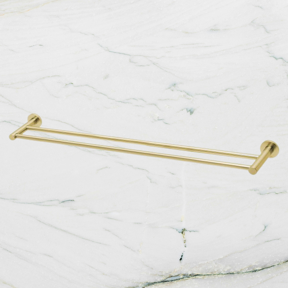 Radii Double Towel Rail 800mm Round Plate Brushed Gold