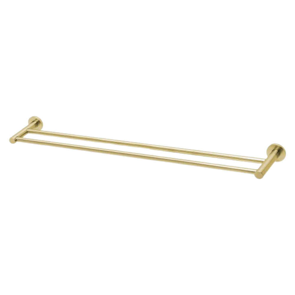 Radii Double Towel Rail 800mm Round Plate Brushed Gold