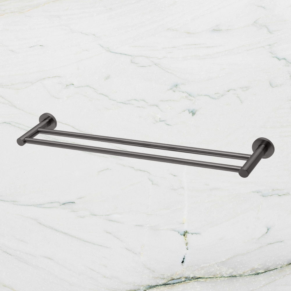 Radii Double Towel Rail 800mm Round Plate Brushed Carbon