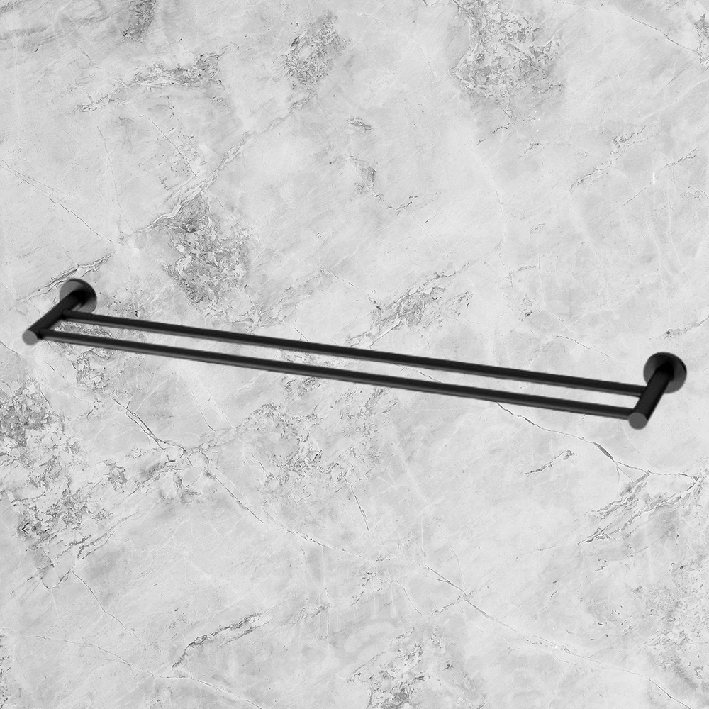 Radii Double Towel Rail 800mm Round Plate Matte Black