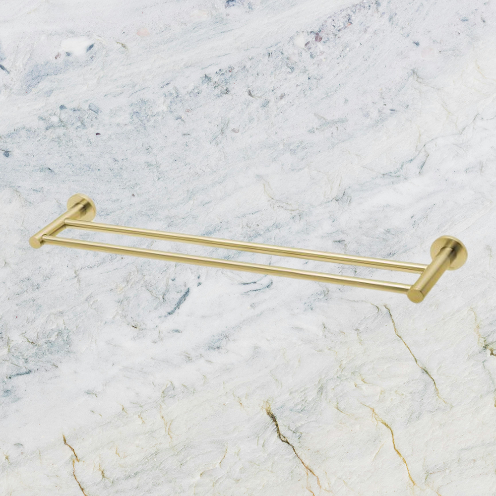 Radii Double Towel Rail 600mm Round Plate Brushed Gold