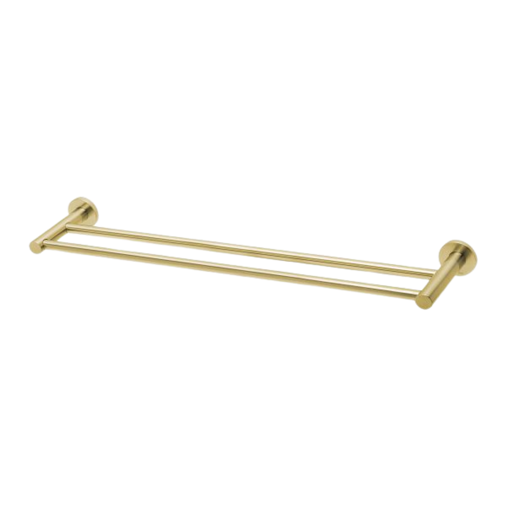 Radii Double Towel Rail 600mm Round Plate Brushed Gold