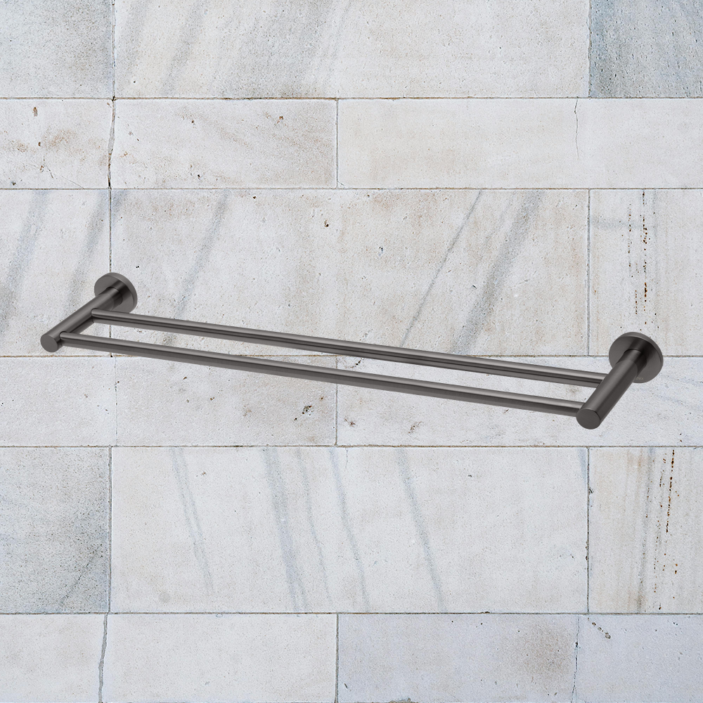 Radii Double Towel Rail 600mm Round Plate Brushed Carbon