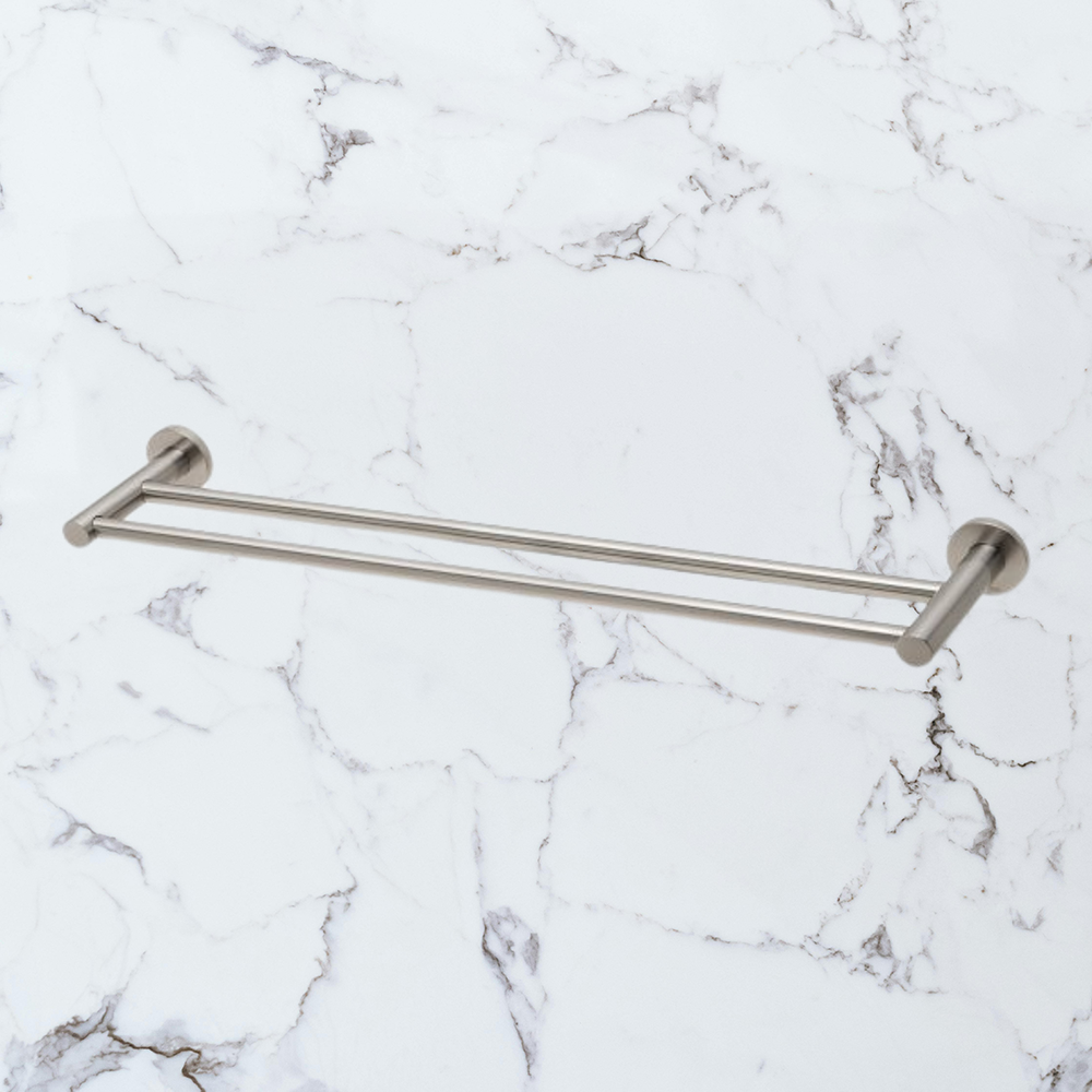 Radii Double Towel Rail 600mm Round Plate Brushed Nickel