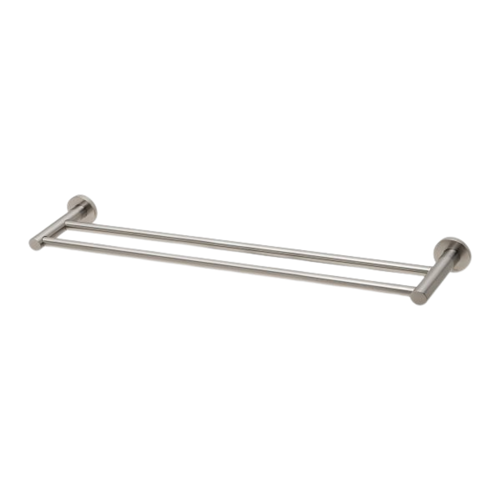 Radii Double Towel Rail 600mm Round Plate Brushed Nickel