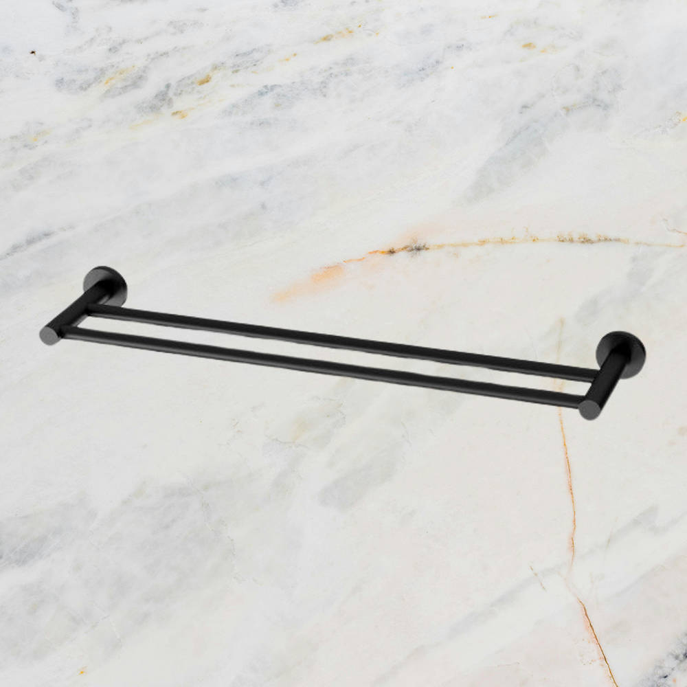 Radii Double Towel Rail 600mm Round Plate Matte Black