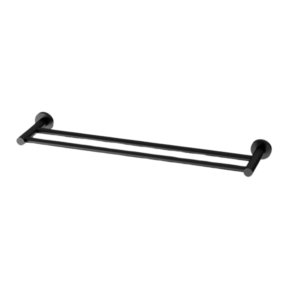 Radii Double Towel Rail 600mm Round Plate Matte Black