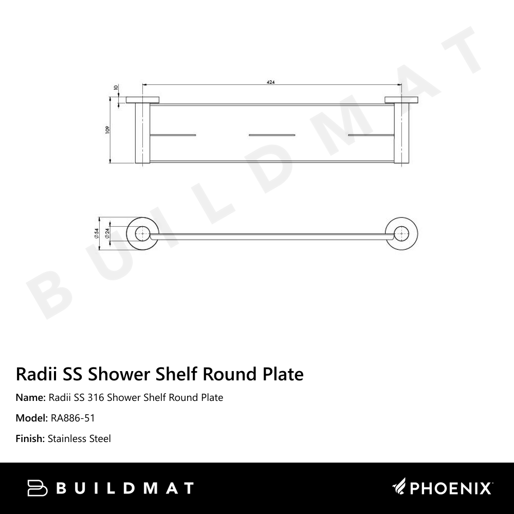 Radii SS 316 Shower Shelf Round Plate Stainless Steel