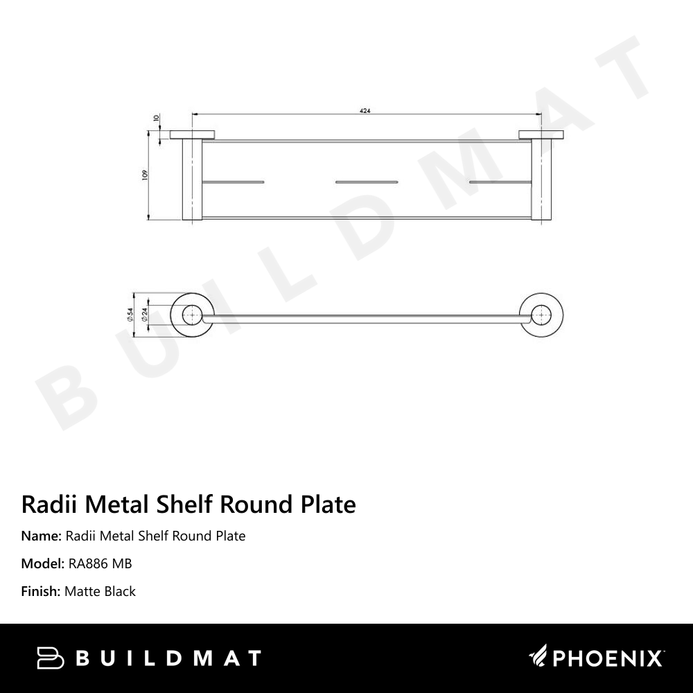 Radii Metal Shelf Round Plate Matte Black