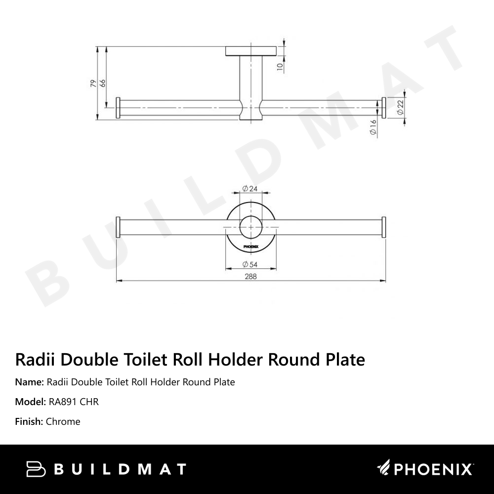 Radii Double Toilet Roll Holder Round Plate Chrome