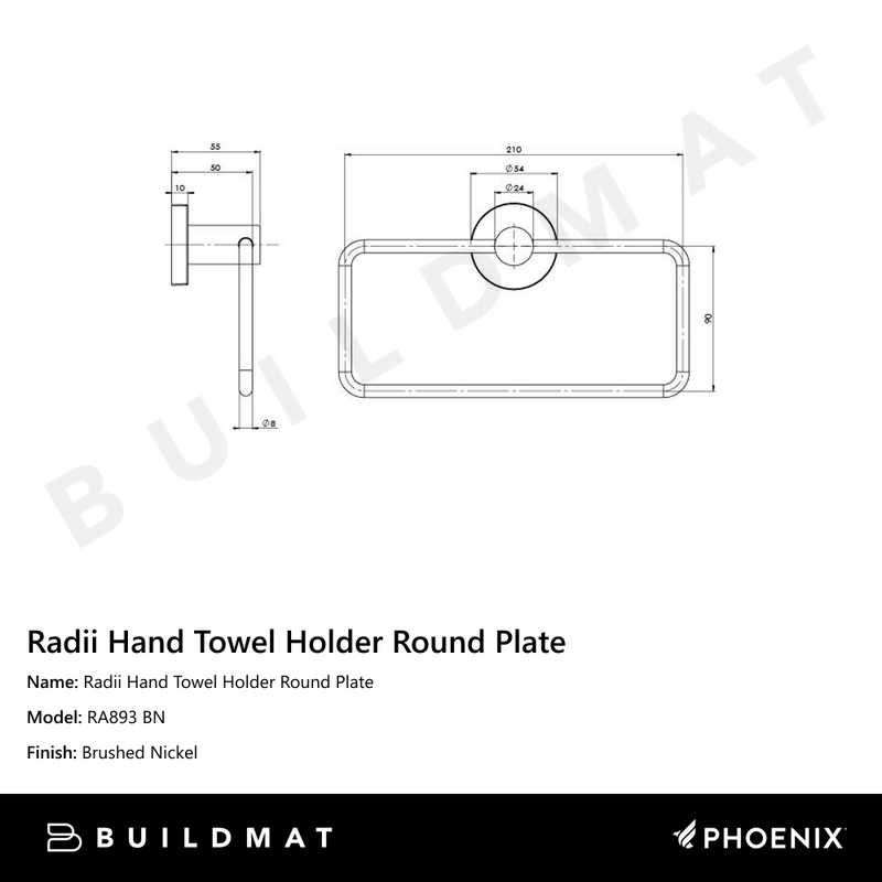 Radii Hand Towel Holder Round Plate Brushed Nickel