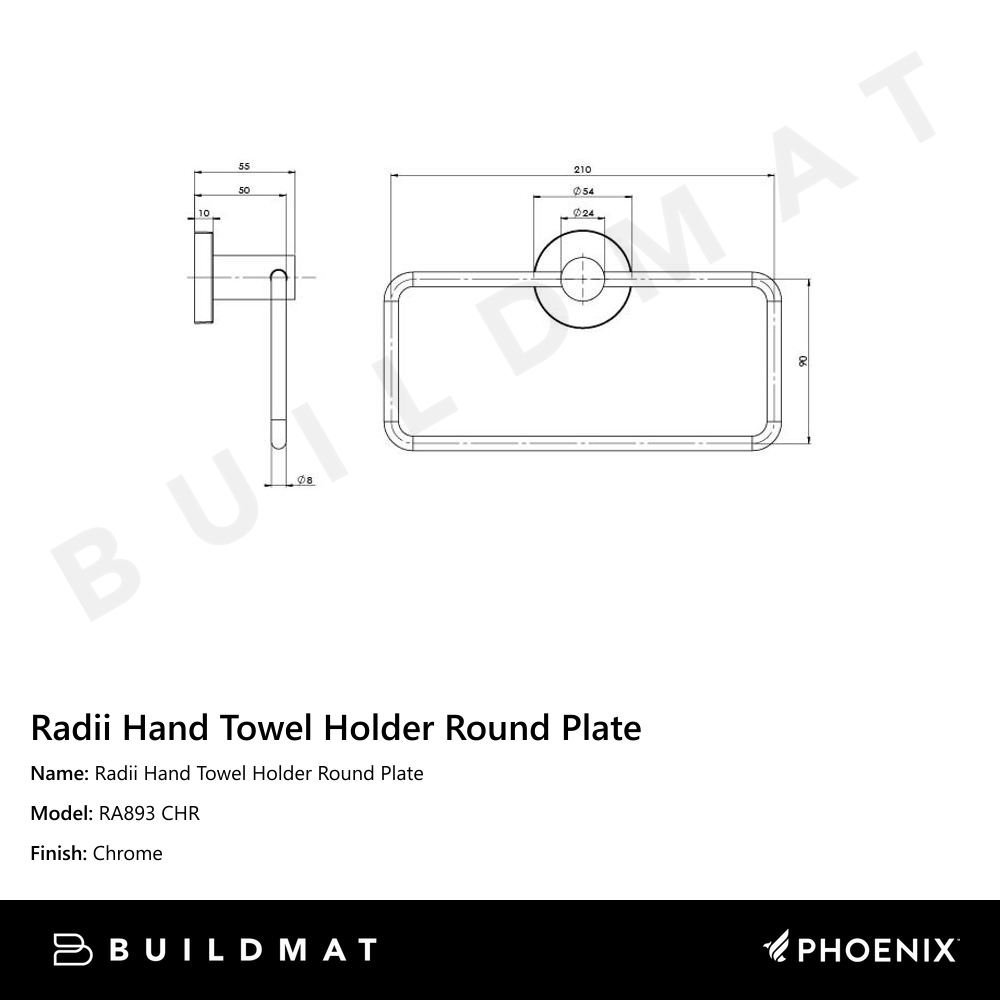 Radii Hand Towel Holder Round Plate Chrome