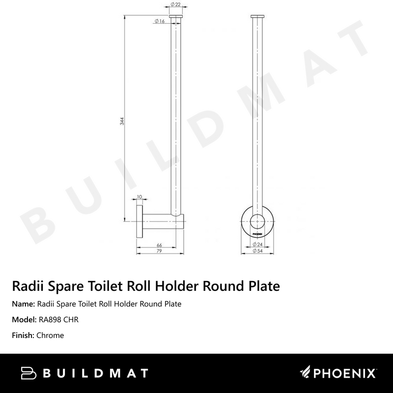 Radii Spare Toilet Roll Holder Round Plate Chrome