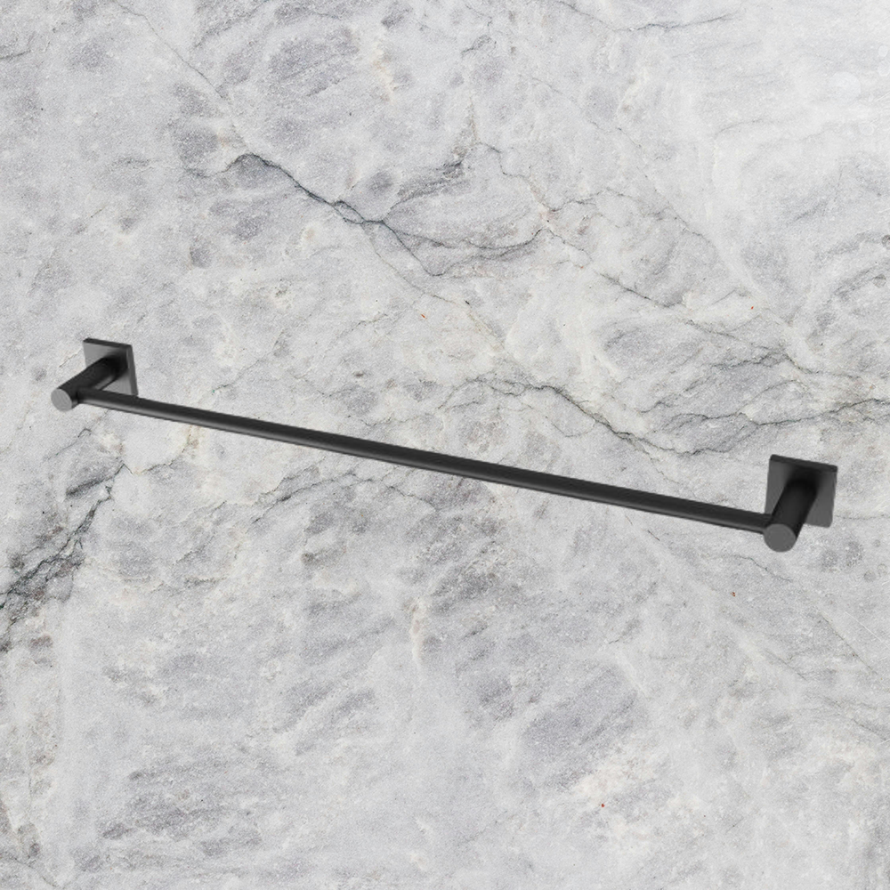 Radii Single Towel Rail 600mm Square Plate Matte Black