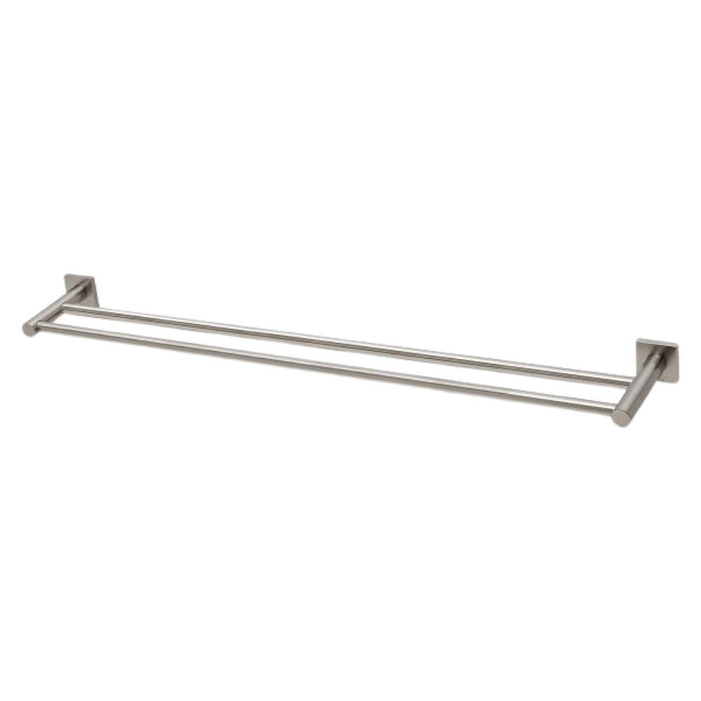 Radii Double Towel Rail 800mm Square Plate Brushed Nickel