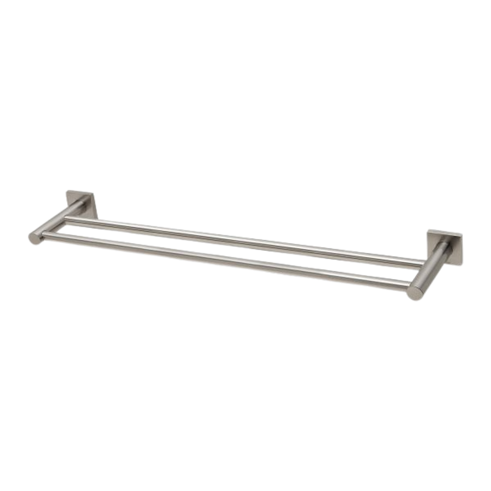 Radii Double Towel Rail 600mm Square Plate Brushed Nickel